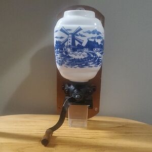 Vintage Delft Blue and White Wall-Mounted Coffee Grinder